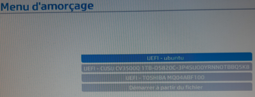 le ssd de Windows n'es plus présent bloquer par grub donc invisible dans l'amorçage du bios.