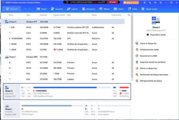 liste partitions sous Windows