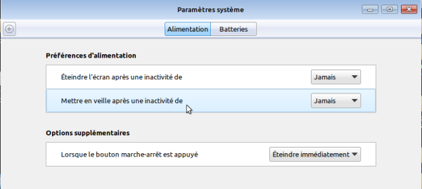 mes préférences pour éteindre mon écran de pc